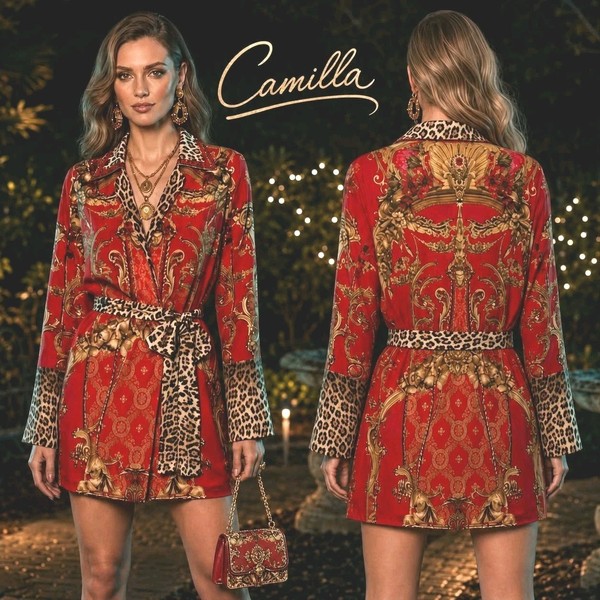 CAMILLA Sweet Soprano Split cuff Jacket SilkSilk Red Animal Print Size L