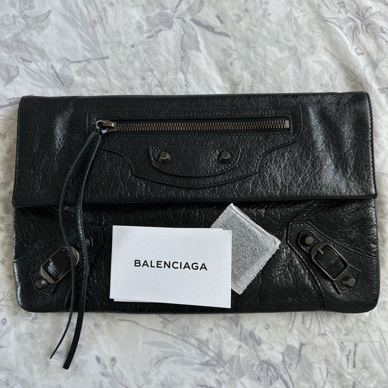 BALENCIAGA Black Lambskin Leather Envelope Clutch Bag With Mirror thumbnail 14