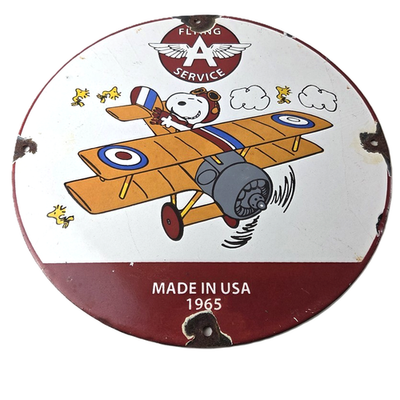 #ad #ad Vintage Flying A Gasoline Sign Aviation Snoopy Porcelain Gas Pump Sign $117.47
