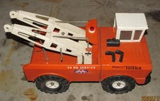 Vintage 1970s Mighty Tonka Double Boom Orange Wrecker AA Tow Truck Nice