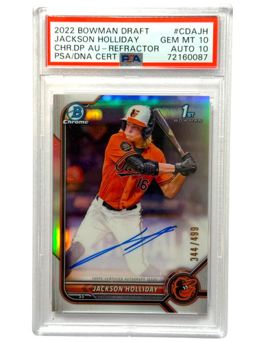2022 Bowman Chrome Jackson Holliday Autograph Refractor /499 PSA 10 Auto 10 