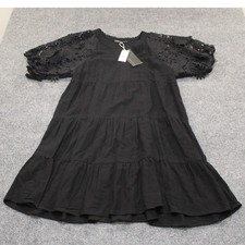 Laurel Grey Black Lace Sleeve Tiered Dress Size L