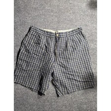 Bugle Boy Original Mens Blue Plaid Ramie Cotton Pleated Shorts Size 38 Vintage