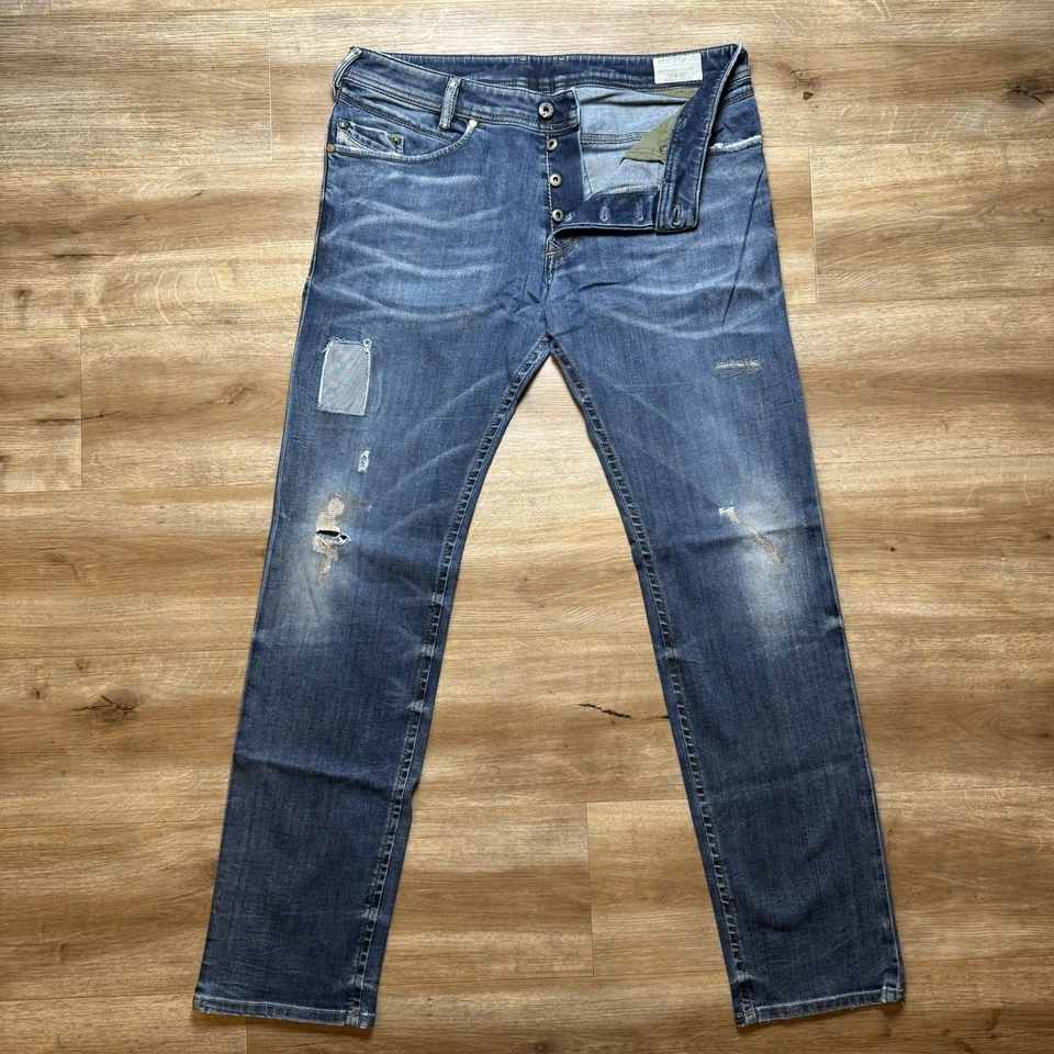 Jeans Diesel Hombres 33x32 Azul Iakop Regular Ajustado Elastizado Parcheado Rockstar Foto 2 de 4