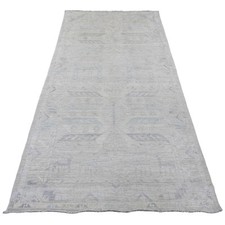 4'1"x8' Gray Anatolian Village Inspired Pure Wool Hand Knotted Runner Rug R20862