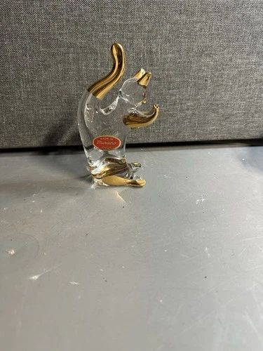 Vintage Murano Glass Art Cat Figurine 5 1/2” Tall Gold Accent Made In Italy