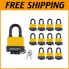 12 Pack Yellow Waterproof Padlocks - Keyed Alike