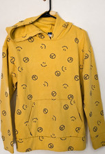Old Navy Boys XL 14-16 Yellow Pullover Hoodie Smiley Peace Graphic Fleece