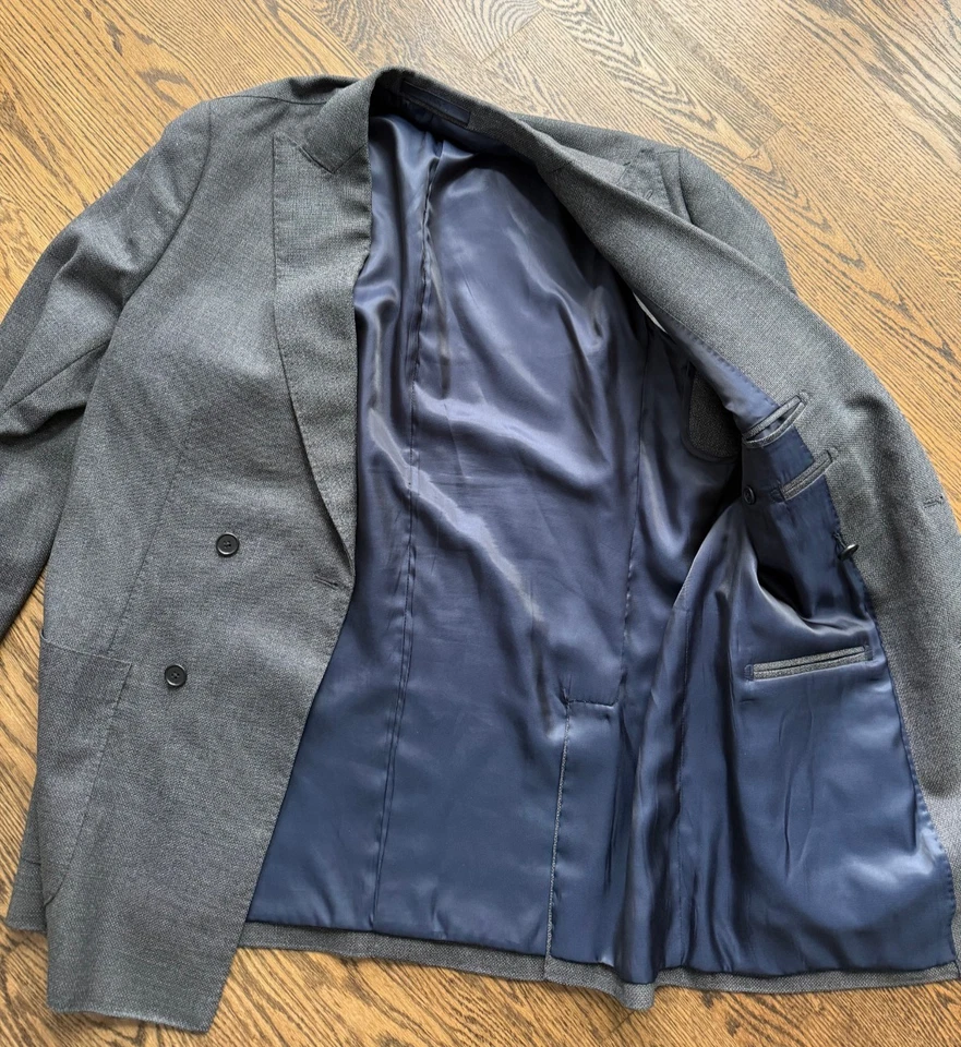 Custom Charcoal Marzoni Wool Sport Coat 4x2 Double Breasted Patch Pockets 42L - Image 4 of 4