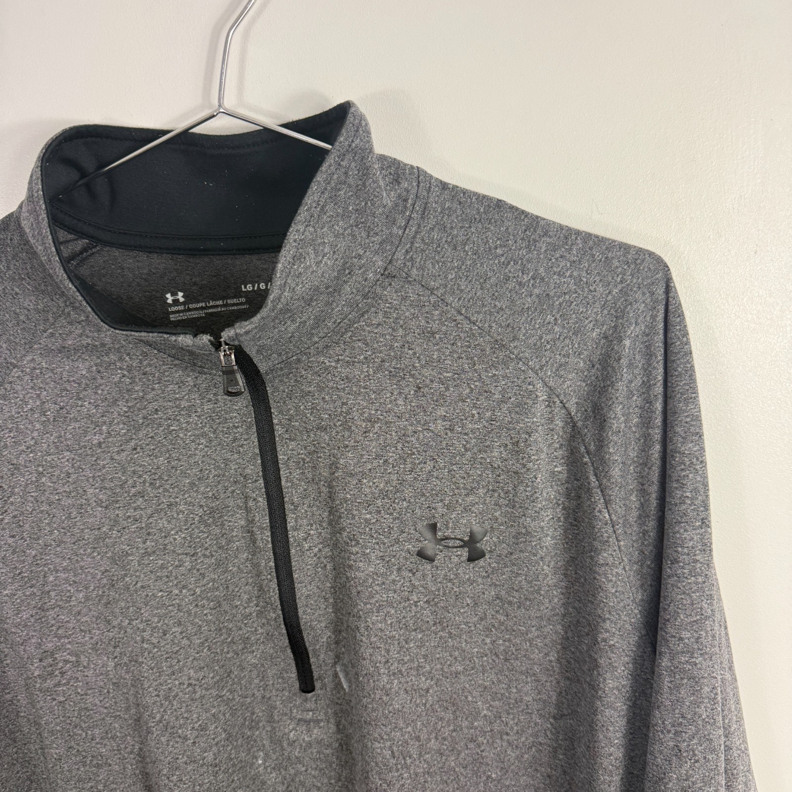 VTG Under Armour Grey Heathered Large Loose Fit Quarter Zip Training Sweatshirt image 2