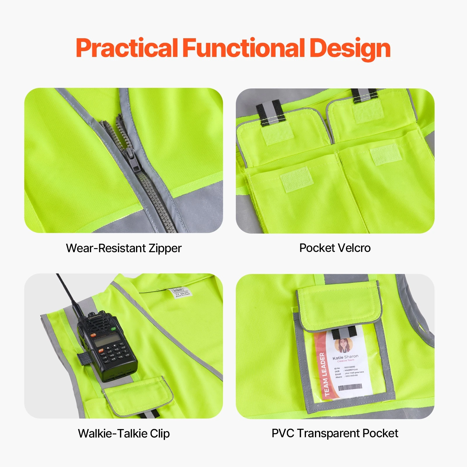 VEVOR Safety Vest Reflective Yellow Work Vest with 10 Pockets for Men & Women - product detail image 5