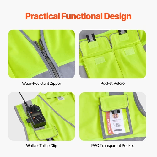 VEVOR Safety Vest Reflective Yellow Work Vest with 10 Pockets for Men & Women image 5