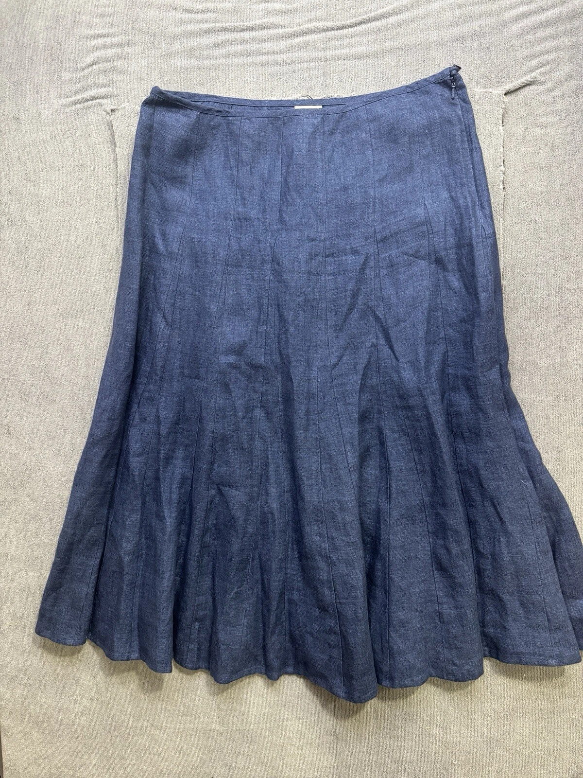 Poetry Linen Skirt Womens 10 Blue A-Line Midi Flowy Modest Cottagecore Lagenlook