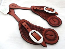 Billy Cook Leather Spur Straps Basket Stamped Western Pair Horse Adult Chestnut