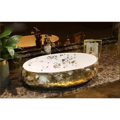 600mm Oval Ceramic Washbasin  Cloakroom Porcelain Counter Top Vessel Sink J2411