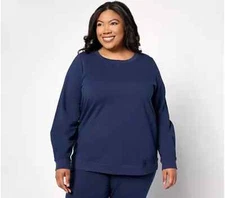 Denim & Co. Active French French Terry Pleat Sleeve Pullover-Navy-Medium A636144