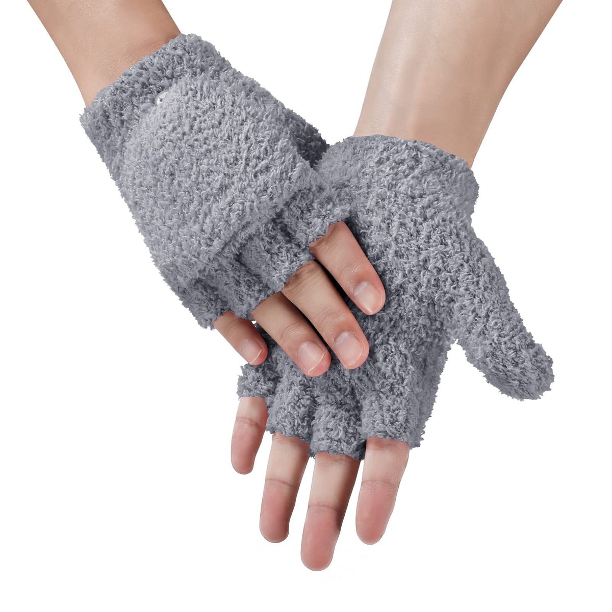 Winter Fingerless Gloves Convertible Warm Half Finger Mitten Flip