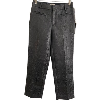 ANTHROPOLOGIE the essential slim straight pants,embroidered black metallic sz 4