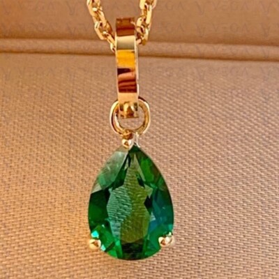 5.00ct Pear Shape Natural Emerald Gemstones Diamond Pendant Real 14K Yellow Gold