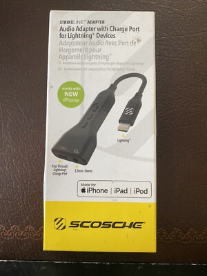 NEW! Scosche Strikeline Apple iPhone iPad Audio Adapter w. Lightning Charge Port
