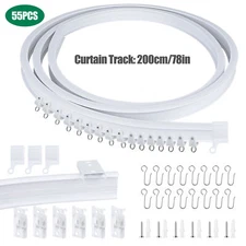 Ceiling Curtain Track Kit Single Rail System with Hardware S Hooks Set 6.56FT 2M