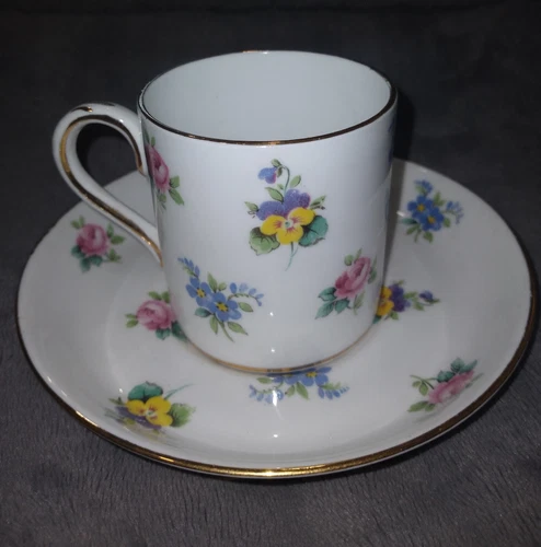  Vintage "Rose Pansy" Crown Staffordshire Demitasse Cup Saucer Set