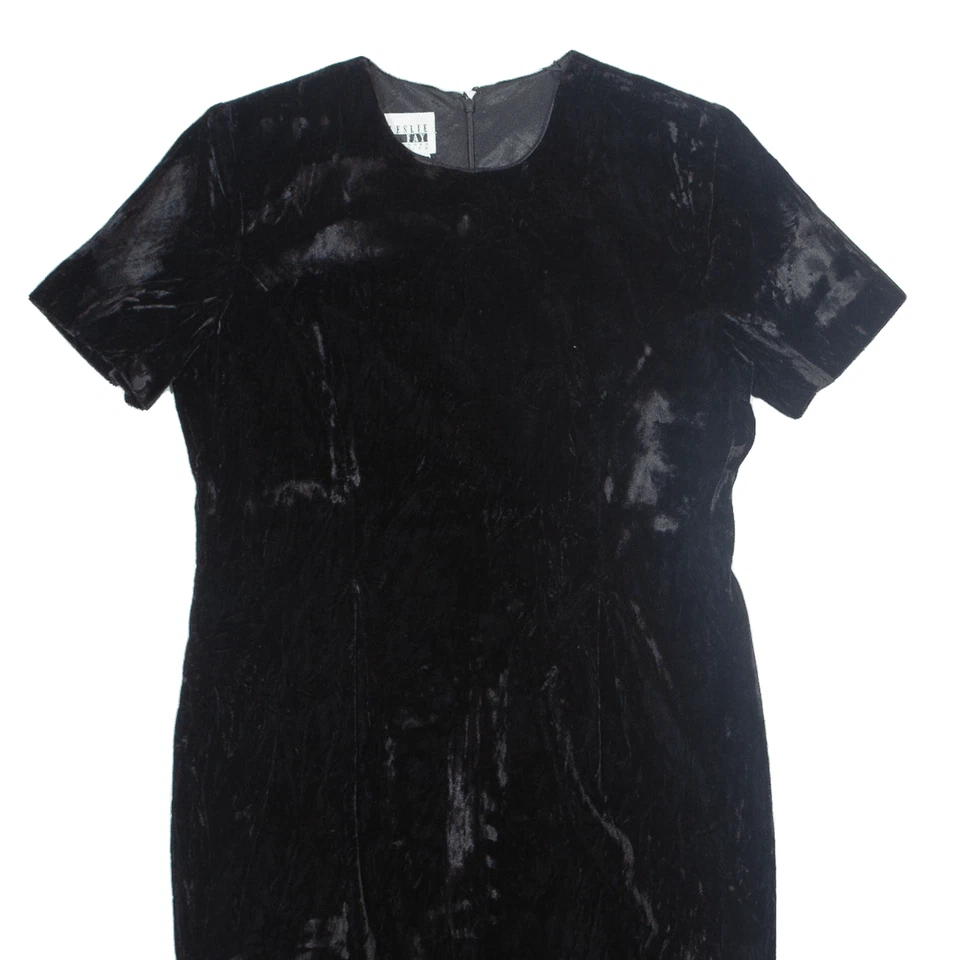 Vestido lápiz vintage LESLIE FAY para mujer negro terciopelo años 90 manga corta midi S Foto 2 de 4