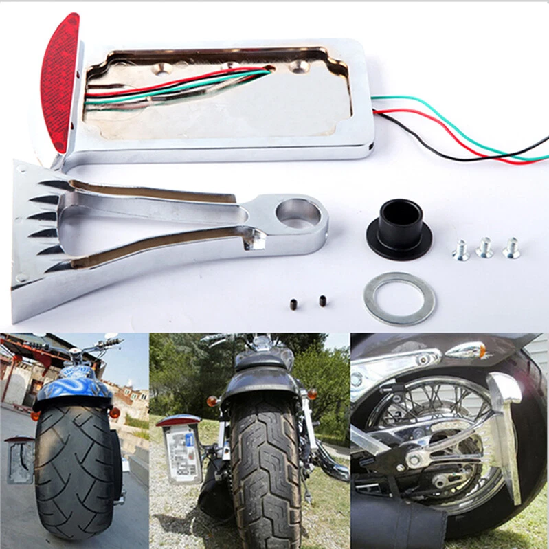 Soporte de placa de bicicleta cromado para montaje de eje lateral de motocicleta LED luz de etiqueta de licencia de freno Foto 3 de 4