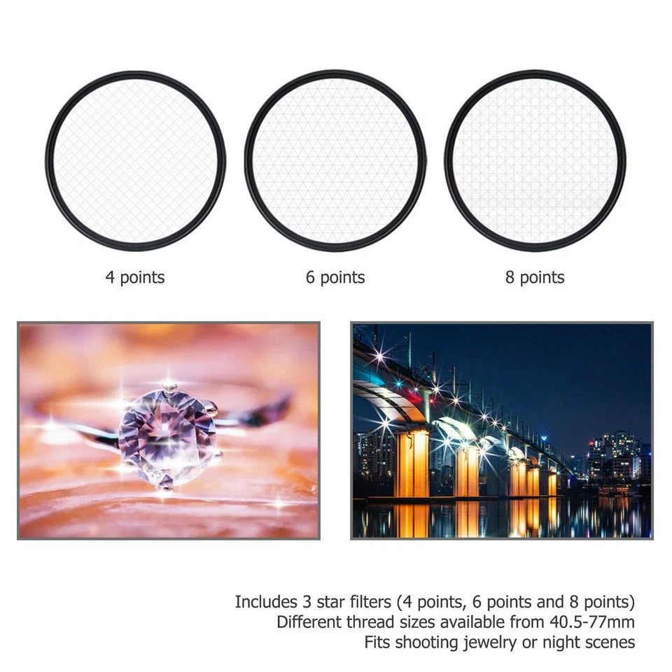 4 6 8 Point Variable Star Filter Kit Set for Canon Sony Nikon Camera+Filter Case - Image 4 of 4