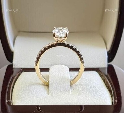 14K Solid Yellow Gold Lab Grown Diamond Mother's Day Solitaire with Accents Ring - Picture 3 of 22