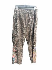 Johnny Was Workshop Brown Shuri Leopard Cargo Pants Boho Chic Embroidered XL