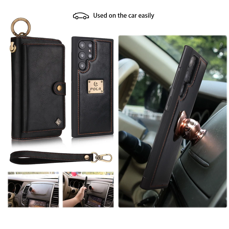 Removable Zipper Wallet Card Handbag PU Leather Purse Case Magnetic Cover Pouch  Foto 4 de 4