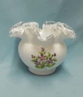 Vintage Fenton Silvercrest Milk Glass Vase Hand Painted Violets