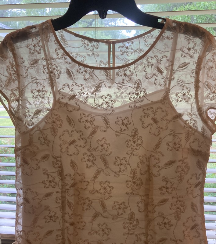 Talbots Ivory Silk Sheer Chiffon Lace Embroidered Blouse  Satin Cami Lining EUC
