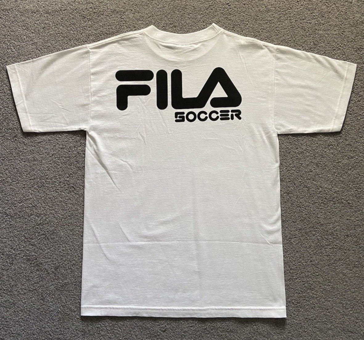 T shirt calcio vintage Fila logo bianco medio sul retro 100% cotone made in USA
