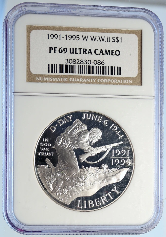 1993 W UNITED STATES US D-Day WWII Normandy Proof SILVER Dollar Coin NGC i113289 - Image 3 of 4