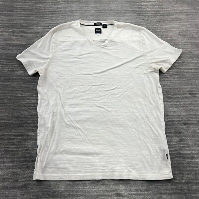 Hugo Boss Shirt Size L Youth Regular Fit Mercerised Short Sleeve V Neck White