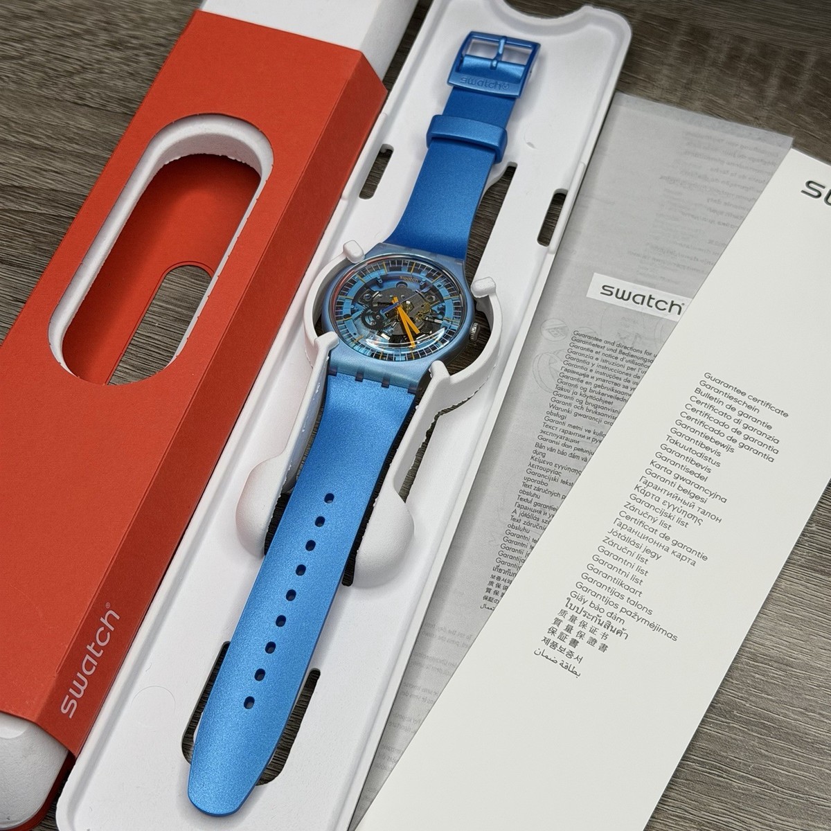 Swatch Liquid Sky Watch 25mm Skeleton Blue Dial Multicolor Rubber New Battery Swatch Watch Light Blue Lacquer Skeleton RARE With Light  main image 3
