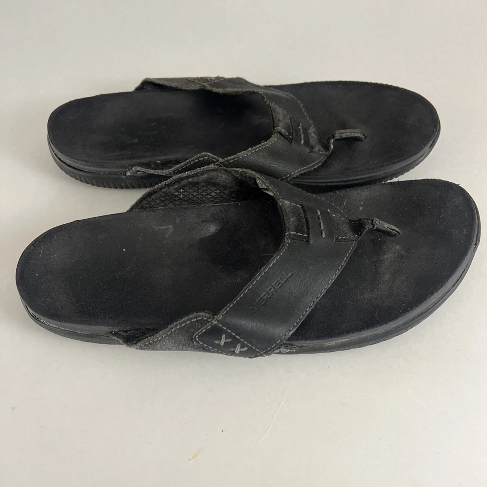 Merrell Mens Size 10 Black Leather Flip Flop Westport Sandals - Image 4 of 4