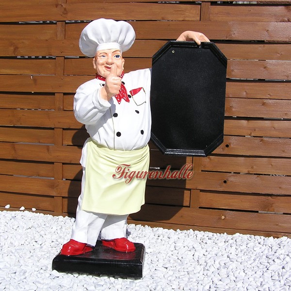 Koch Tafel MenüTafel Speisekarte Figur Statue Werbeaufsteller KochmüTze Imbiss-image