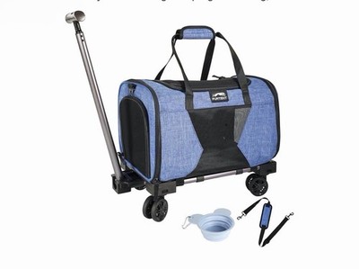 New Dog Cat Carrier With Wheels Airline Approved Rolling Pet Carrier