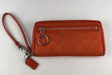 COACH Wristlet Orange Vintage Y2K Signature C Logo Zip Around Wallet HTF Color
