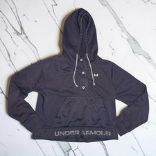 Under Armour Women's Small Cropped Hoodie Snap Neck Mesh Logo Band Black
