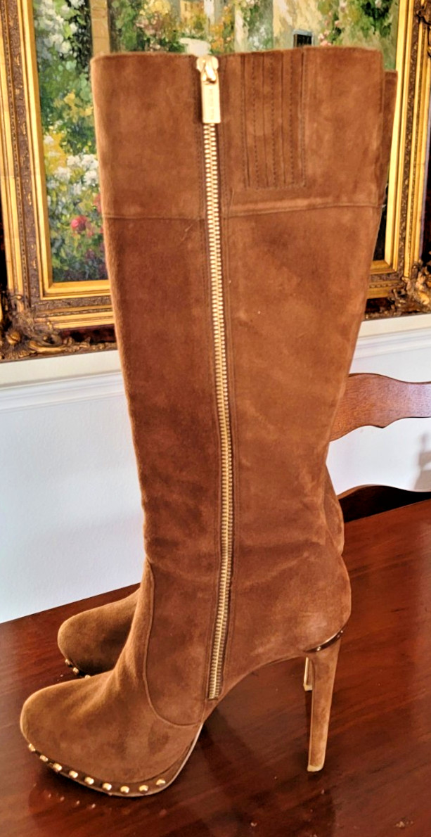 MICHAEL KORS Womens 7.5M Ailee Knee High Studded Accents Zip Closure Tall Boots