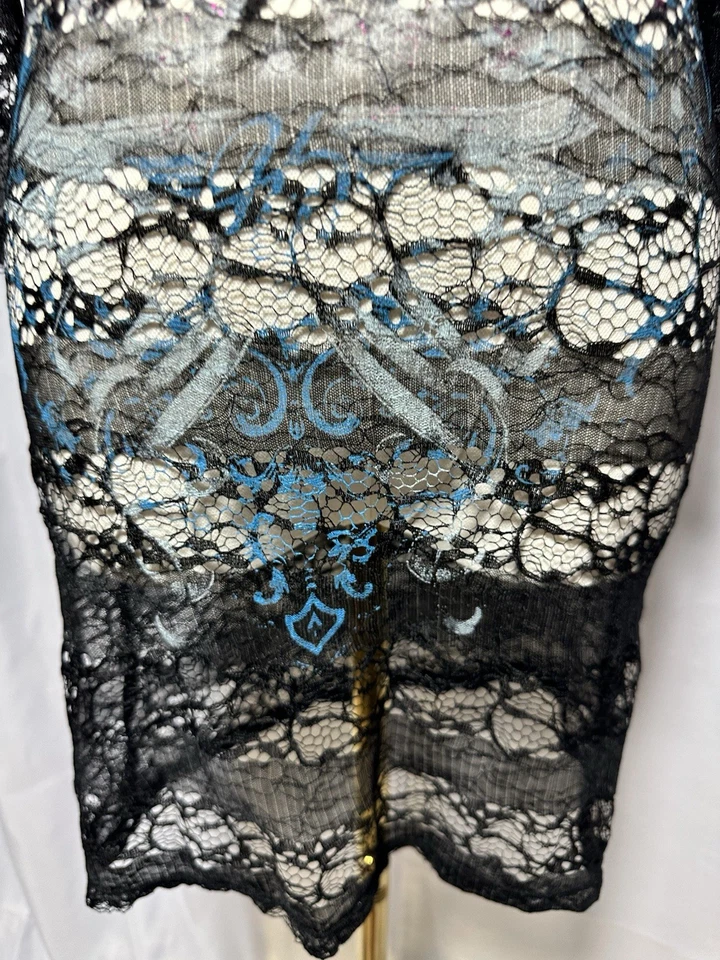 Harley Davidson Black Lace Skull Print 3/4 Sleeve Mini Dress Blouse size Small - Image 4 of 4