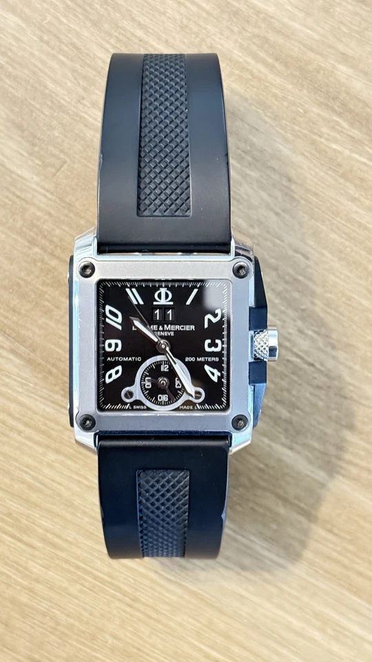 Baume & Mercier Hampton Square Dual Time Steel Mens 37mm Automatic Watch 65590 - Image 4 of 4