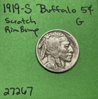 1919-S Buffalo 🦬 Indian Head Nickel 5c Good Details Scratch And Rim Bump