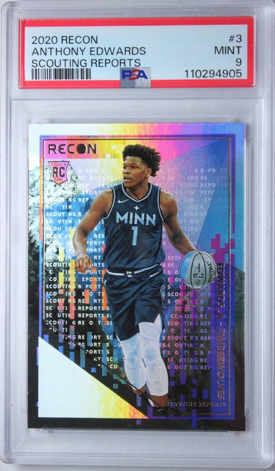 2020 Panini Recon Anthony Edwards Scouting Reports ROOKIE Card #3 RC PSA 9 Mint view 1