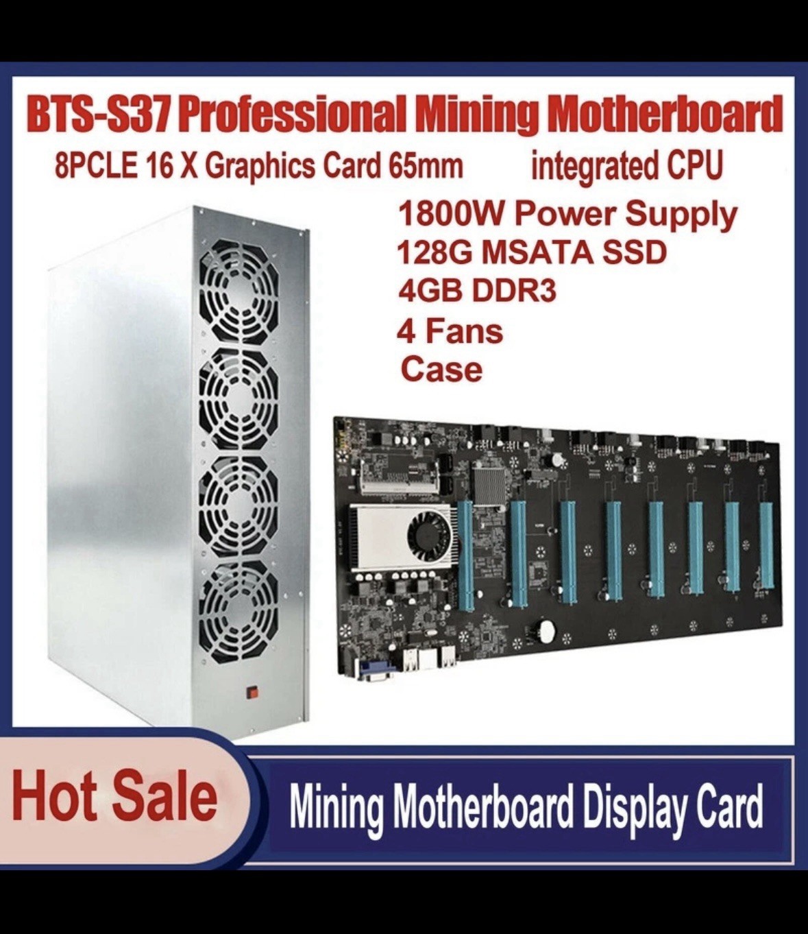 BTC-S37 Miner Motherboard+CPU+Fan+Case+8 GPU Slots DDR3 VGA Low Power Consume. Available Now for $650.00