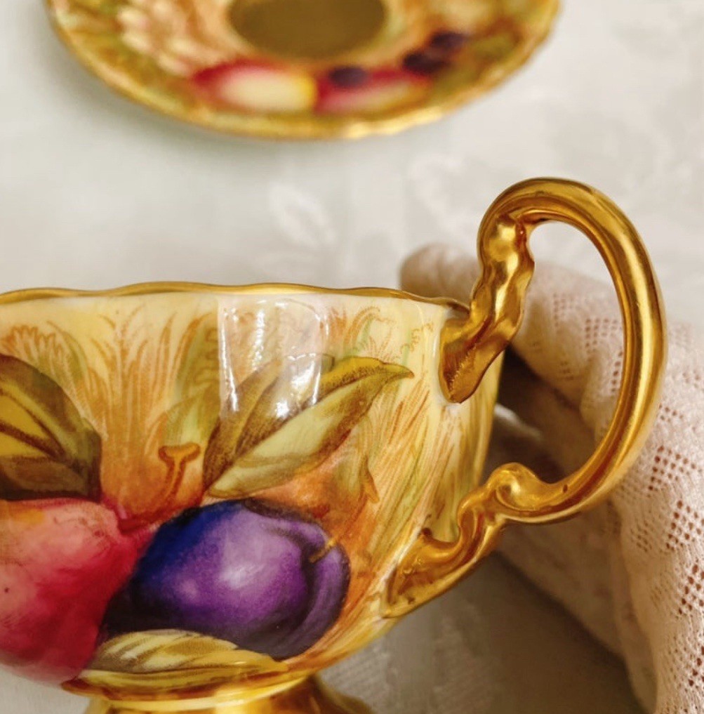 AYNSLEY Orchard Gold CUP & SAUCER Both Signed by D. Jones | eBay